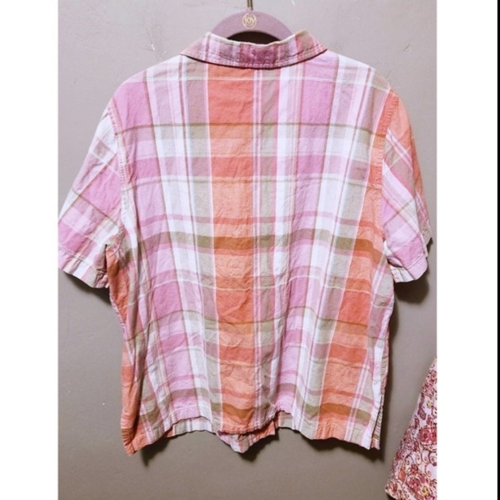 Cabin Creek Shirt Women's 2X 18 Pink Plaid cotton Seersucker short sleeve button - Picture 4 of 6